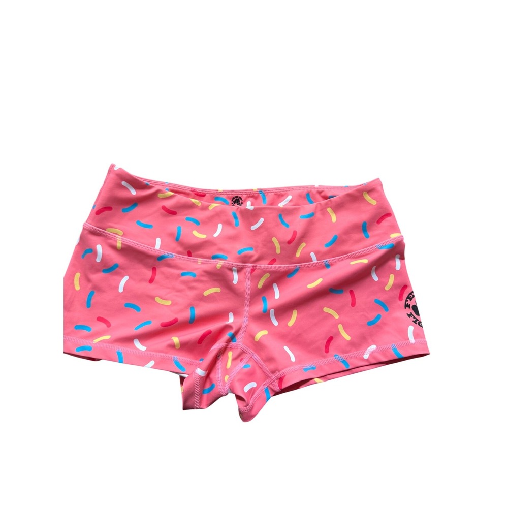 Feed Me Fight Me Pink Sprinkle Print Athletic Compression Shorts Womens Large